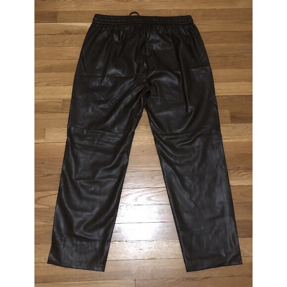 By Anthropologie Sakara Faux Leather Pants Brown Pull On Drawstring Waist L - Picture 7 of 7